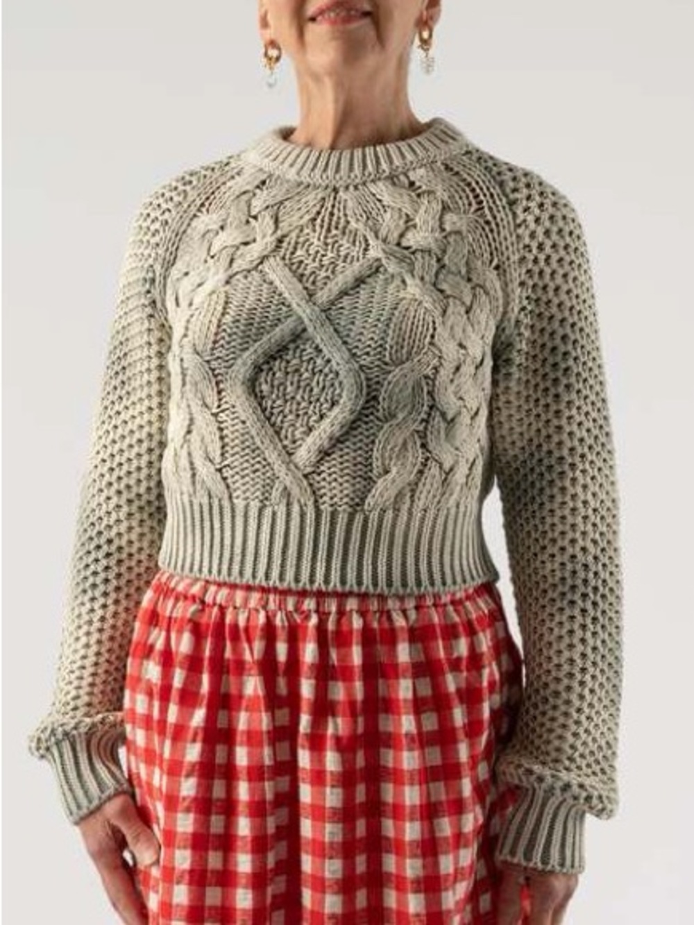 MM6 Maison Margiela Bleached Cableknit Sweater in Cream/Green, M